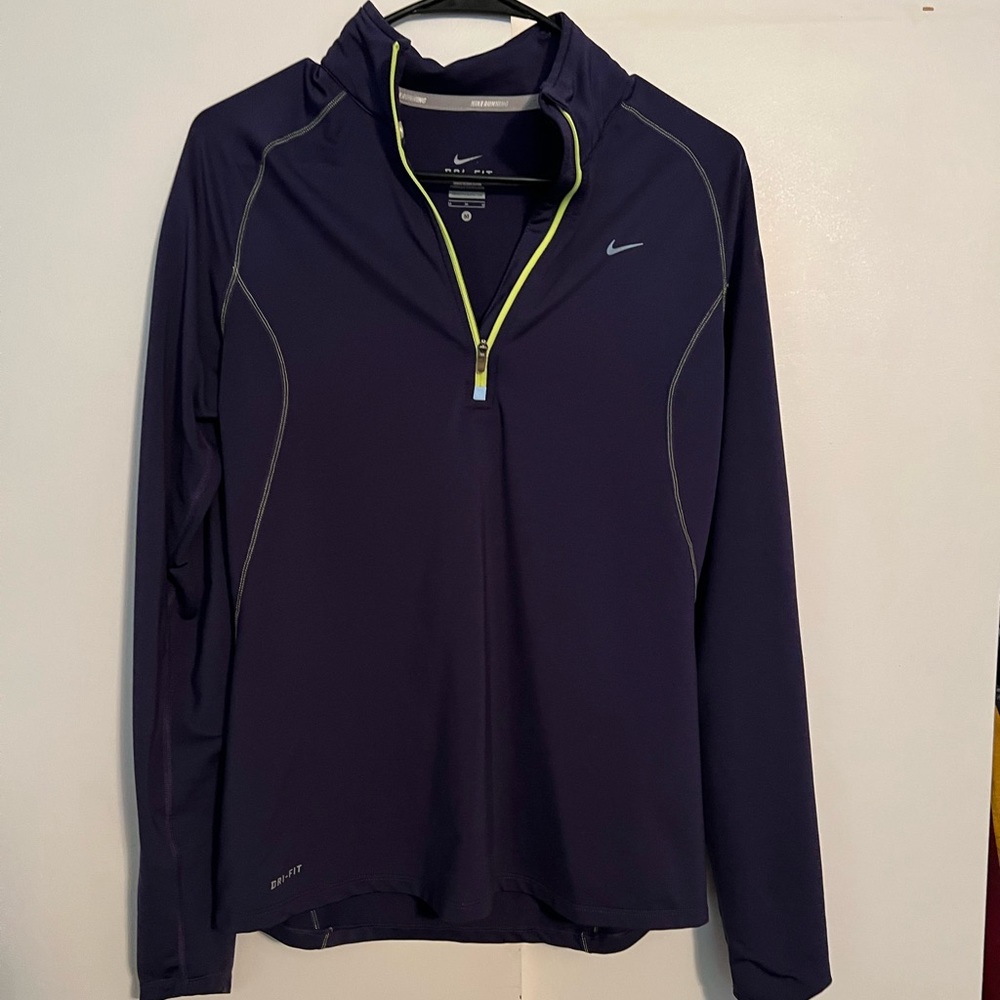 Nike running long sleeve. Half zipped. Purple/lime green